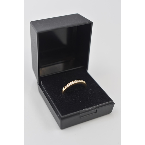 25 - Hallmarked Sheffield 375 (9ct) 9 Channel Diamond Set Ring (Size O) Complete with Presentation Box