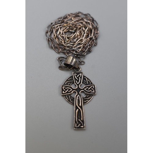 28 - Sterling Silver Celtic Cross Pendant Necklace Complete with Case