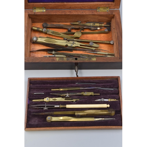 202 - Large Selection of Draughtsman's Instruments in Wooden Case with Velvet Lined Tray