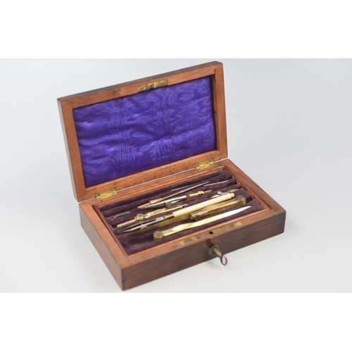 202 - Large Selection of Draughtsman's Instruments in Wooden Case with Velvet Lined Tray