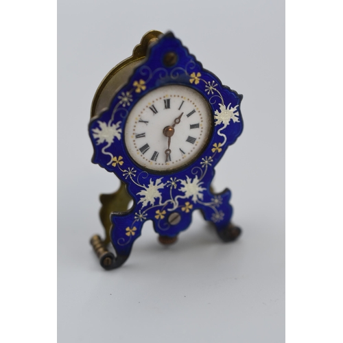 51 - French miniature blue and silver enamelled clock timepiece, the 0.75