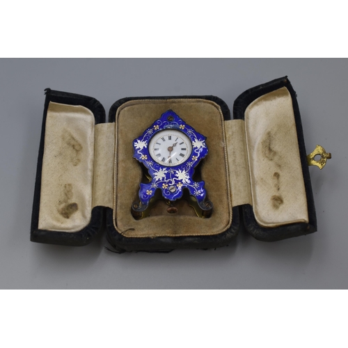 51 - French miniature blue and silver enamelled clock timepiece, the 0.75