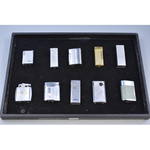 62 - A Selection of 10 Vintage Lighters Includes Ronson, Calibri and WIN