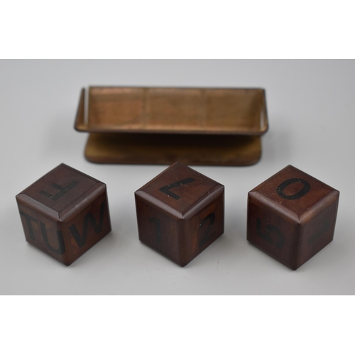 91 - Vintage Perpetual Calendar on Copper Stand with Wooden Blocks (3