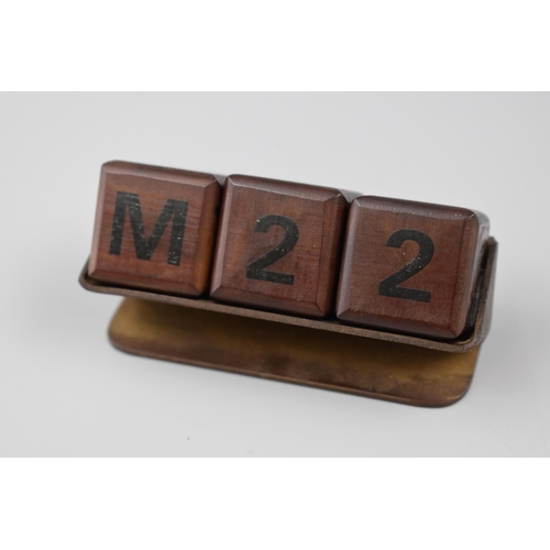 91 - Vintage Perpetual Calendar on Copper Stand with Wooden Blocks (3