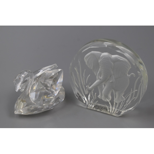 95 - Swarovski Crystal Swan and Danbury Mint Wildlife Paperweight