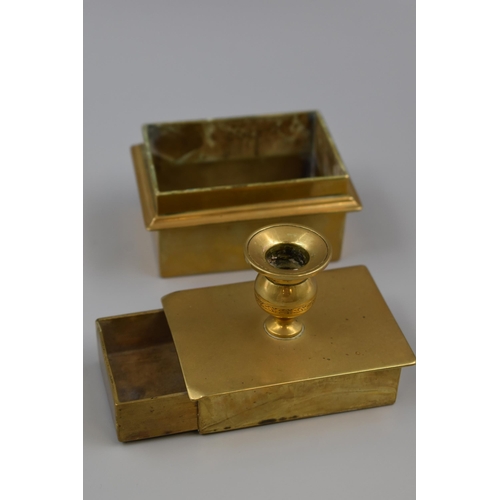 110 - Vintage Brass Travel Candleholder with Match Holder and Stand