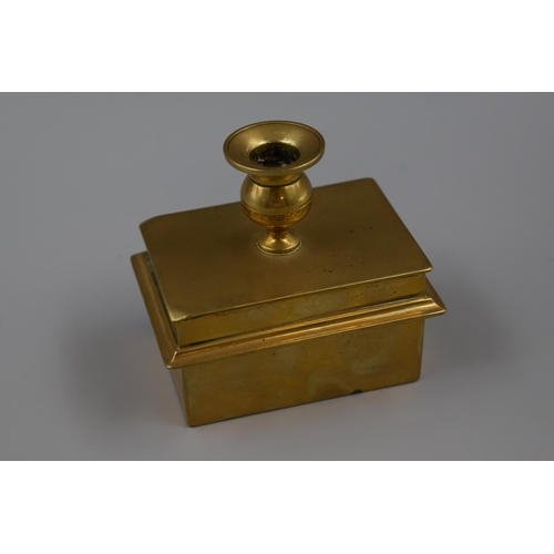 110 - Vintage Brass Travel Candleholder with Match Holder and Stand