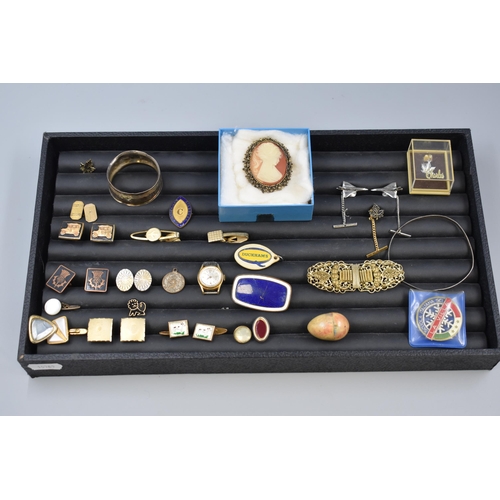 120 - Mixed House Clearance Collectors Tray Includes Silver, Cufflinks, Pendants and a miniature Rosary in... 