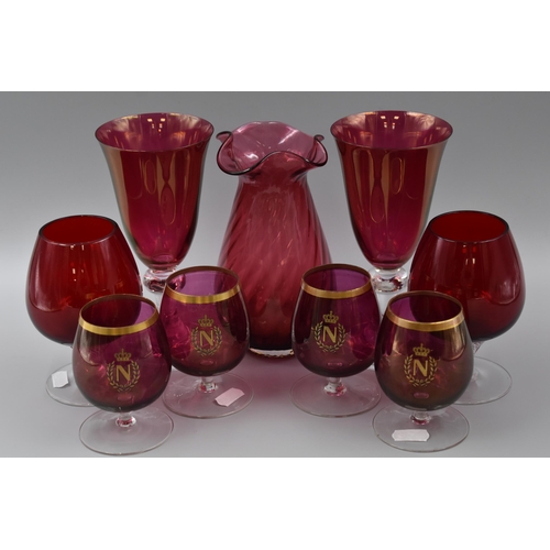 127 - Selection of Cranbury Glass to include Ruffled Vase and Brandy Glasses