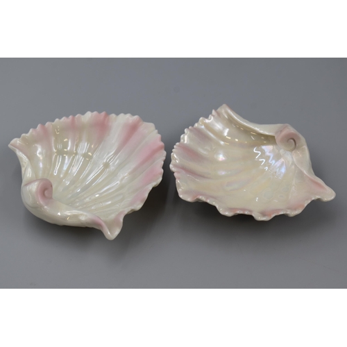 131 - A Pair of Royal Worcester Irridescent Shell Trinket Dishes , Approx 80 x 90 mm