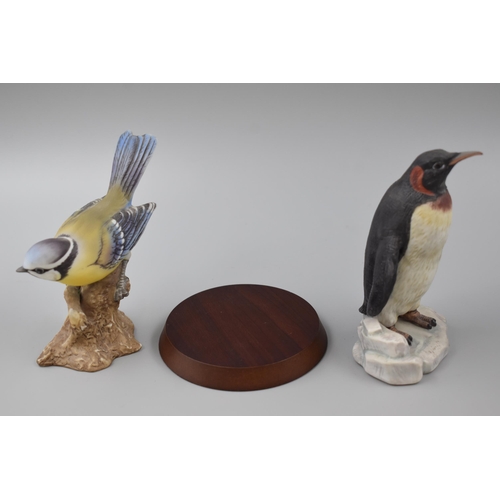 158 - Two Bird Figures one with Plinth includes King Penguin and Blue Tit by Maruri