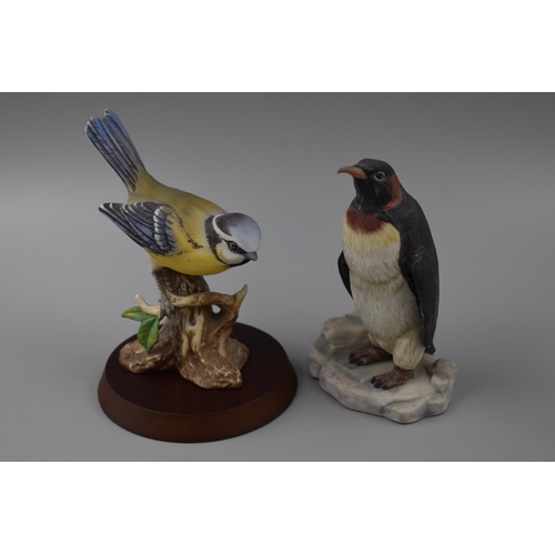 158 - Two Bird Figures one with Plinth includes King Penguin and Blue Tit by Maruri