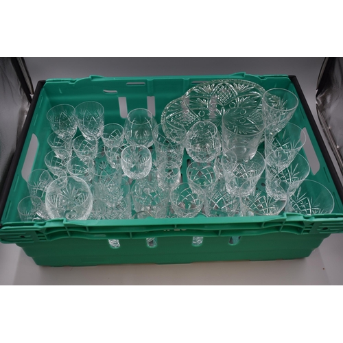 538 - Mixed selection of cut crystal glasses with tray, appprox forty pieces