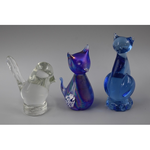 181 - Three Glass Animal Figures includes Cats and Bird