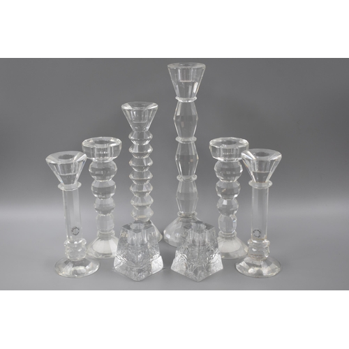 186 - Selection of Crystal and Glass Candle Holders to include Pair of Galway Living, BHS and Other