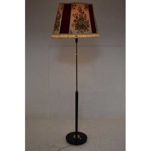 308 - A 1950's Standard Lamp, With Wood and Metal Column, and Floral Fabric Shade. Working When Tested, Ap... 