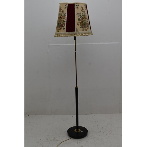 308 - A 1950's Standard Lamp, With Wood and Metal Column, and Floral Fabric Shade. Working When Tested, Ap... 