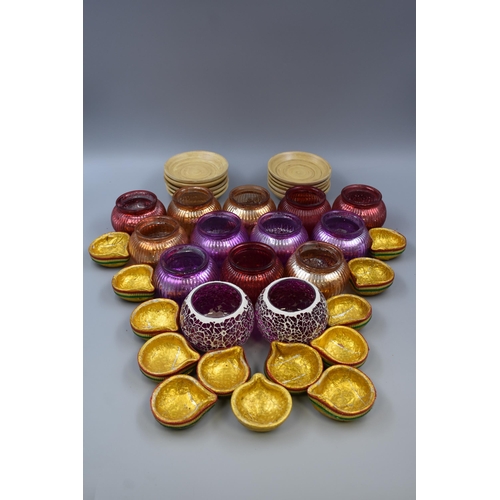 568 - Selection of Indian Foil Dishes, Glass Candleholders and Placemats