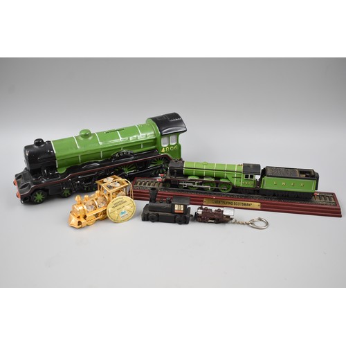 576 - A Selection of Train Items. Includes Train Framed Pictures and Prints, Flying Scotsman Model, Train ... 