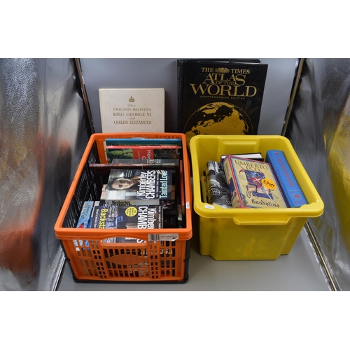 600 - Large selection of hard and soft back books including the Times world atlas, various medical books n... 
