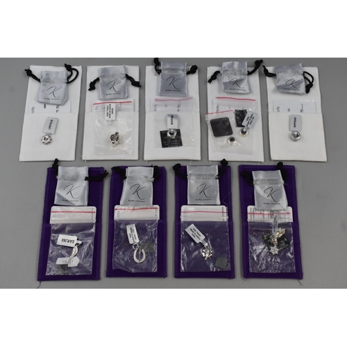 53 - Nine Sterling Silver Kama Charms Complete with Authenticity Certificate and Pouch