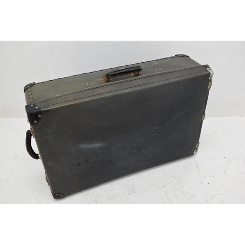 267 - Vintage grey suit case for suits with hanger rail, measures 30