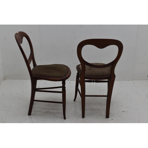 487 - A pair of Victorian balloon back chairs with beige upholstery