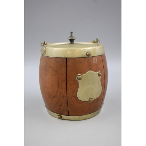 105 - A Silver Plated Biscuit Barrel With Ceramic Inner Lining and Blank Cartouche. Approx 7