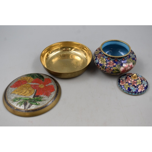 106 - Two Brass Enamelled Trinket Boxes, Both With Floral Designs. Tallest Approx 4