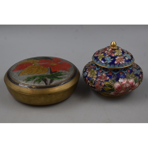 106 - Two Brass Enamelled Trinket Boxes, Both With Floral Designs. Tallest Approx 4