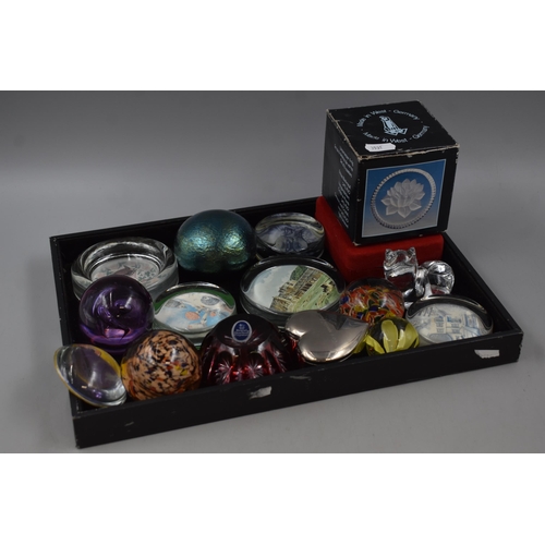 61 - A Selection Of Fourteen Paperweights, Six Crystal Coasters and Heart Memento Box. Includes Royal Dou... 