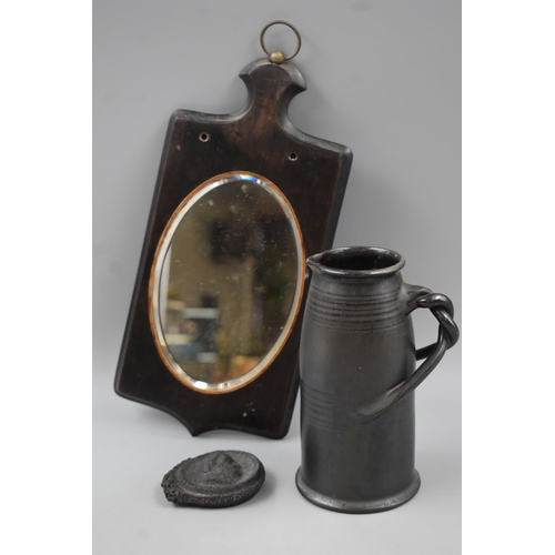 97 - Vintage Dickerware Lustre Tankard, Victorian Cast Seal and Ebony Wall Hanging Mirror