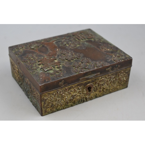 99 - Heavy Chinese Metal Storage Box with Raised Symbols