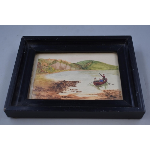 101 - Antique Framed and Glazed Watercolour entitled 3 Men in a Boat (7.5