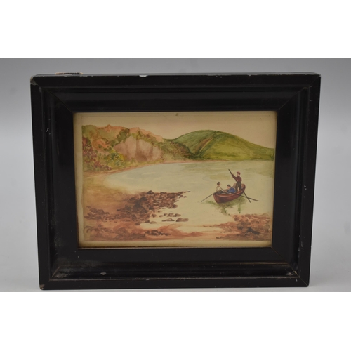 101 - Antique Framed and Glazed Watercolour entitled 3 Men in a Boat (7.5