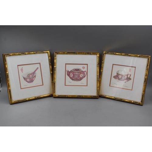 103 - Three Clara Hung Mi Yee Signed Limited Edition Prints in Matching Bamboo Style Gilt Frames