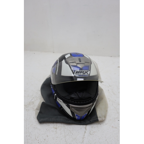 593 - A MotoGB XL Motorcycle Jacket In Blue, With Medium Box Helmets Helmet.