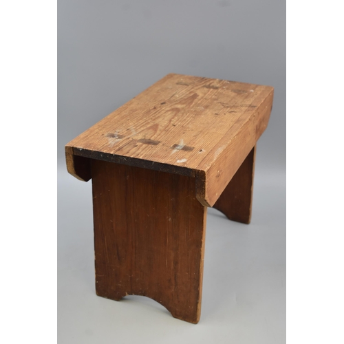 602 - Small Vintage Hand made Pine Wooden Stool 16