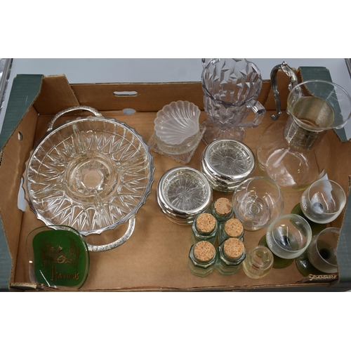 629 - A Mixed Selection Of Glassware. Includes Winter Schorle Glasses, Corked Bottles, Harrods Ashtray and... 