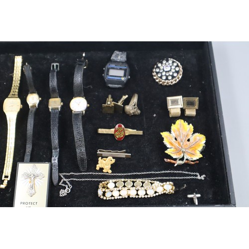 11 - Mixed Tray to Include Watches (Accurist, Macy, Citizen etc) , Cufflinks, Costume Jewellery and More