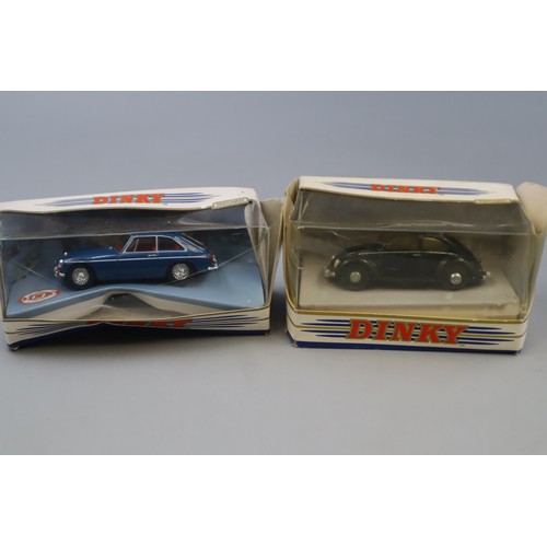 11a - Two Dinky Model Cars In Very Tatty Boxes. 1961 Volkswagen and a 1965 M.G.B GT