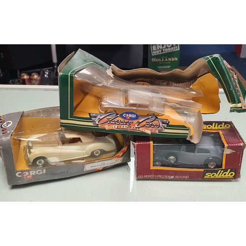 20 - Corgi Classics 1954 Bently R Type (Very Tatty Box) Solido Rolls Royce 71, and a Corgi Jaguar MkII . ... 