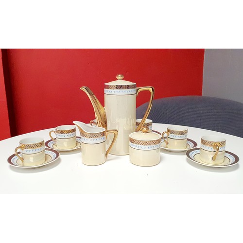 22 - Fifteen Piece Coffee Set To Include 6 Duos, Coffee Pot, Sugar Bowl and Milk Jug