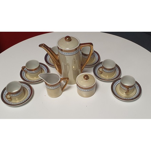 22 - Fifteen Piece Coffee Set To Include 6 Duos, Coffee Pot, Sugar Bowl and Milk Jug