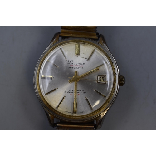 78 - A Lucerne Automatic 25 Jewels Three Star Men's Watch, In Working Condition.