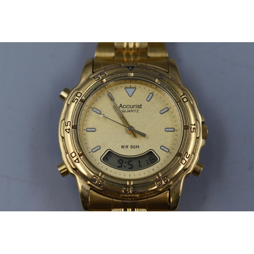 86 - Gold Coloured Accurist Quartz Watch Water Resistance 50m