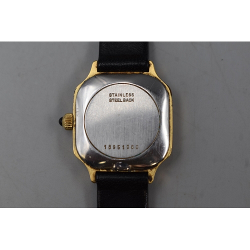 95 - A Ladies Longines Quartz Watch, In Gold With Square Face.