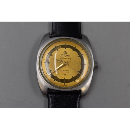 97 - Titoni Airmaster 21 Jewel Titoflex Wind Up Gents Watch with Leather strap (Working When Tested)