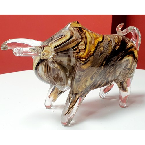 31 - Brown and Golden Murano Bull Sculpture. Measures 10 Inches In Length and Approx 6 Inches High. This ... 